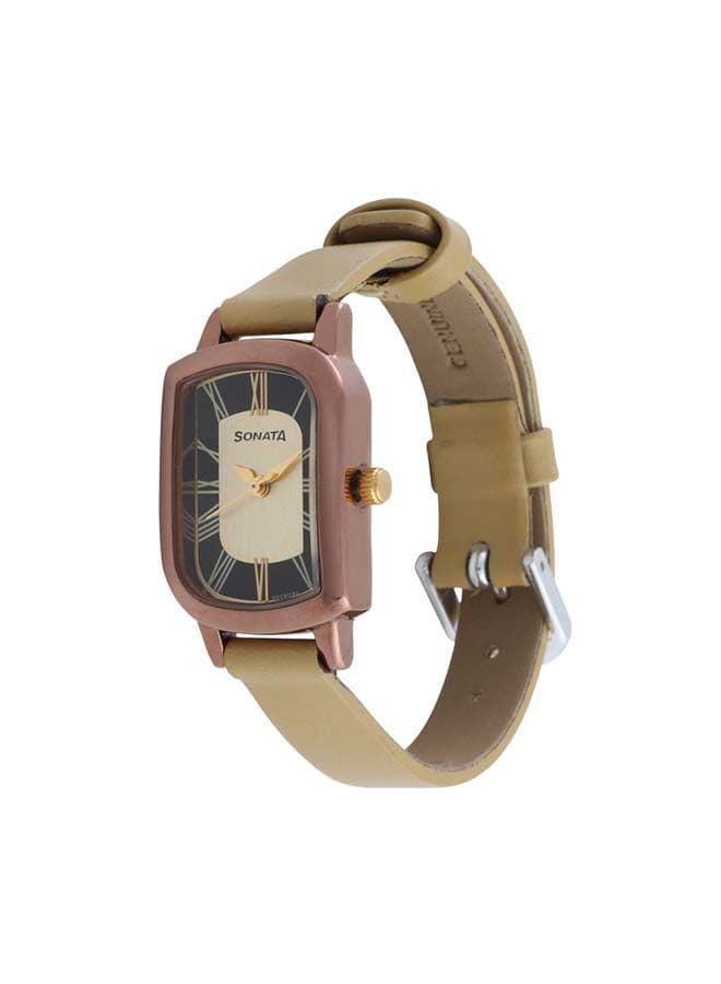 Sonata 87001QL01 Elegant Asymmetrical Beige Leather Watch, 21mm - Image 1
