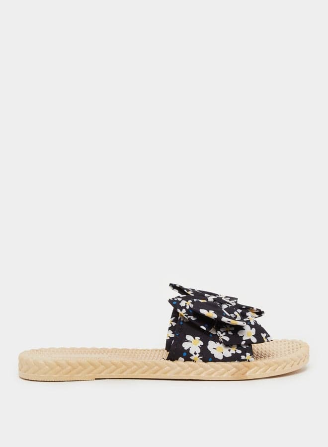 Elegant Floral Bow Slides 7013015901Black for Women - Image 1
