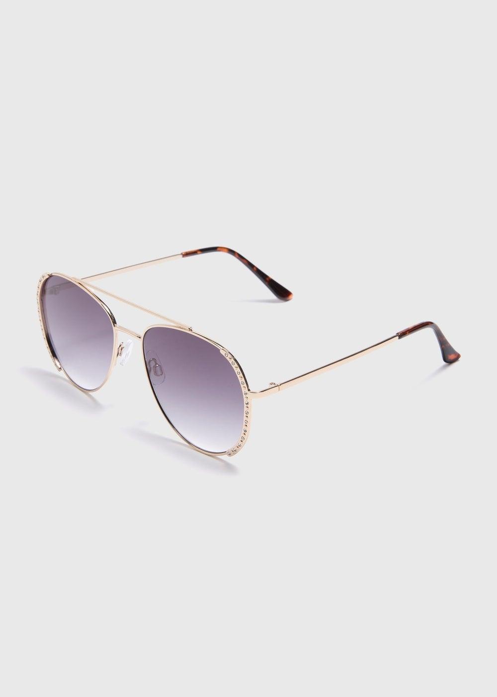 Matalan Gold Diamante Women's Aviator Sunglasses - Image 1