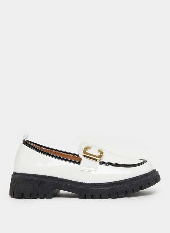 Elegant White Block Heel Slip-On Loafers - Image 1