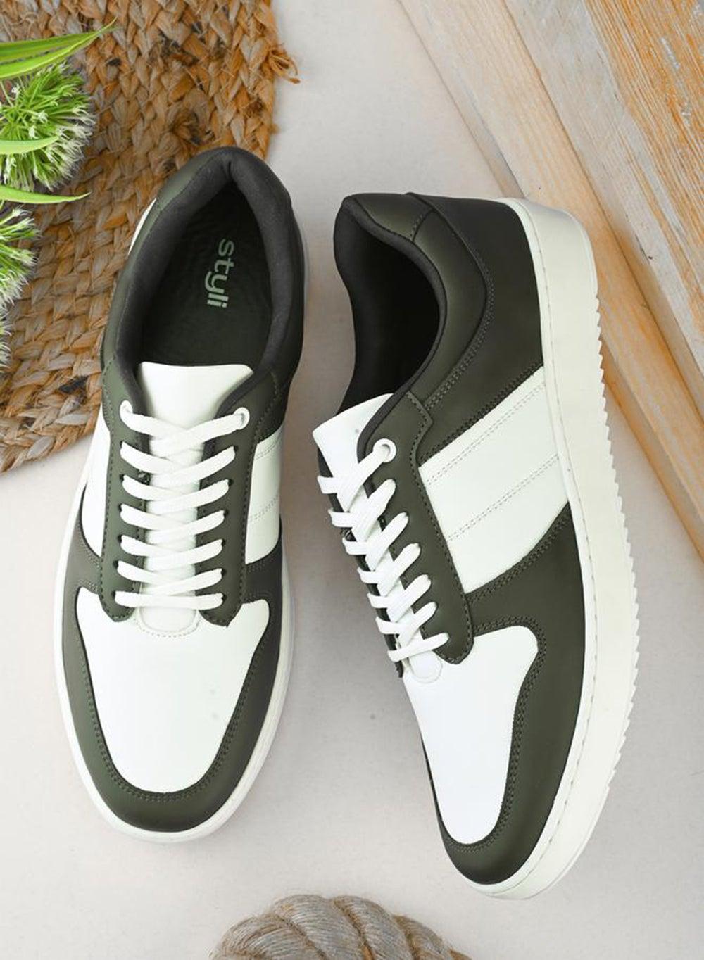 7011229525Olive Color Block Lace-Up Basket Sneakers - Image 1