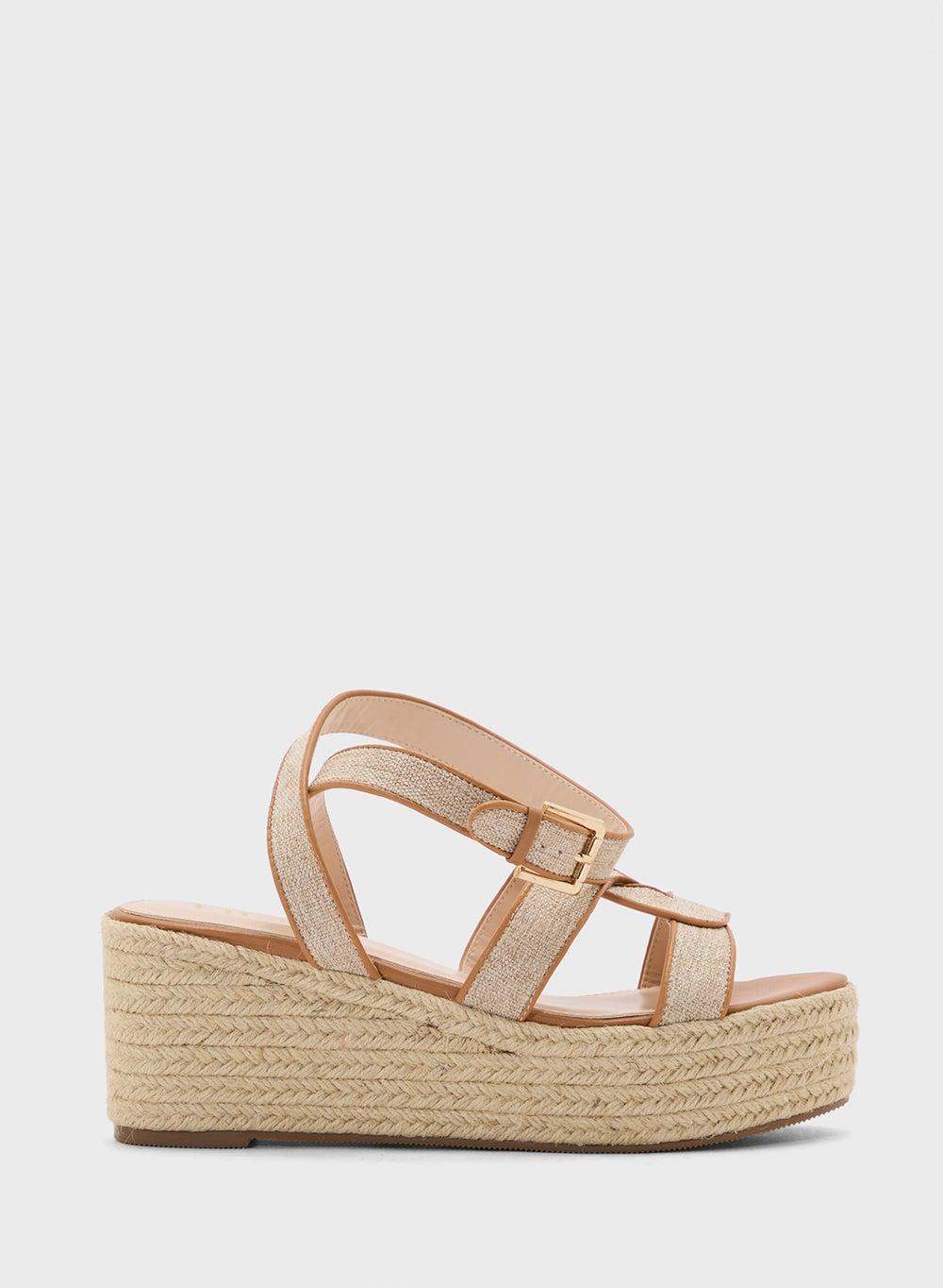 Ebeca Chic Ankle Strap Tan Wedge Sandals - Image 1