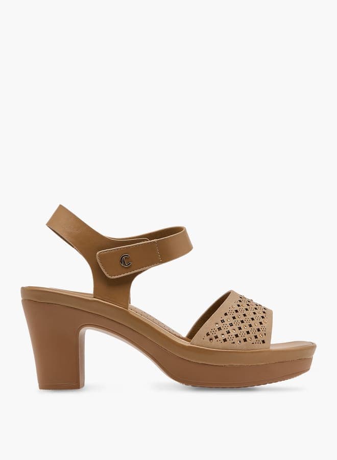 Elegant Khaki R25Ss02520 Laser Cut Heeled Sandals - Image 1
