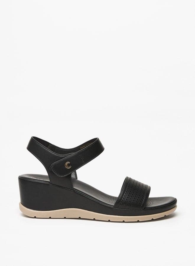 Elegant F39982 6Black Textured Wedge Heels for Women - Image 1
