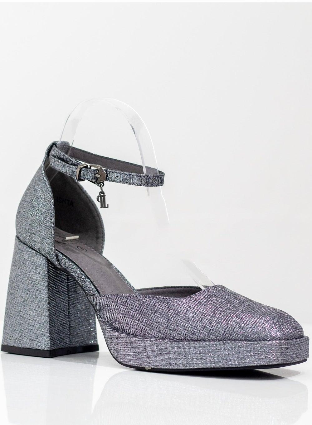 Ishta Shimmer Pewter Open-Waist Platform Heels - Image 1