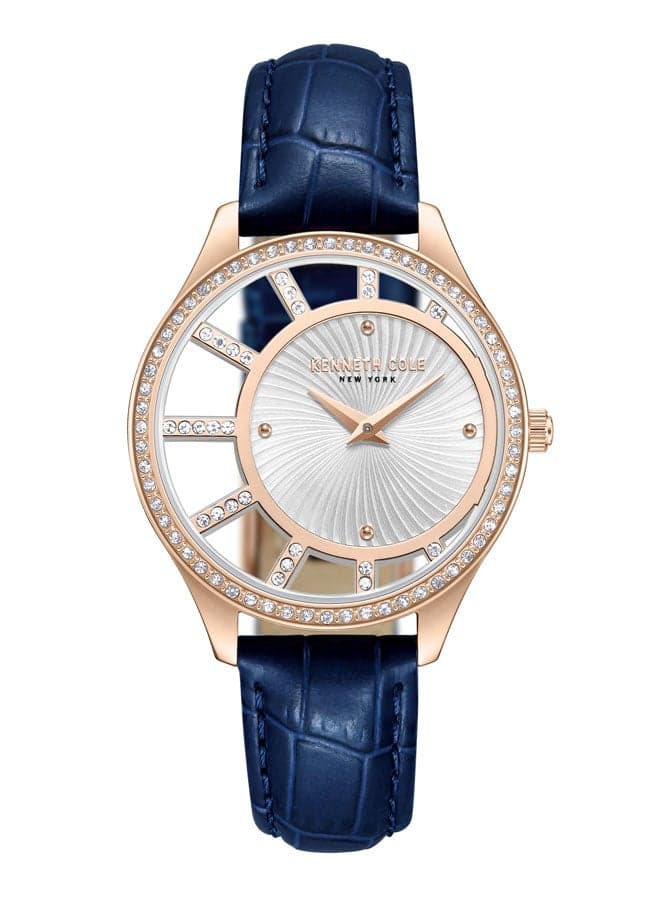 Kenneth Cole 36mm Rose Gold and Blue Leather Watch - Image 1