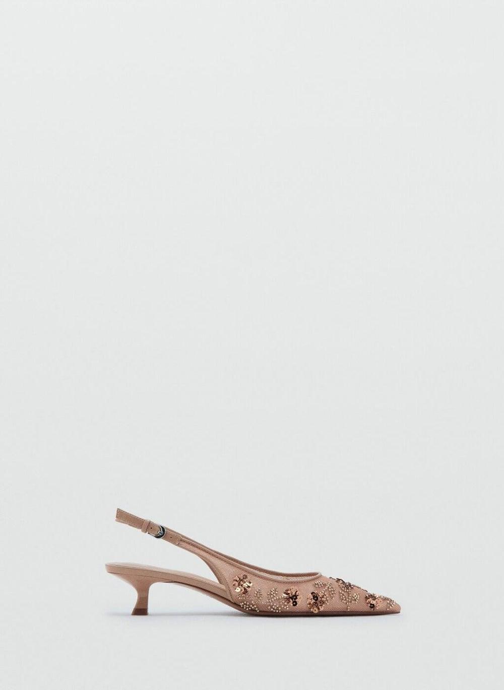 Elegant Nude Mesh Beaded Kitten Heels Style No: 17093817 - Image 1