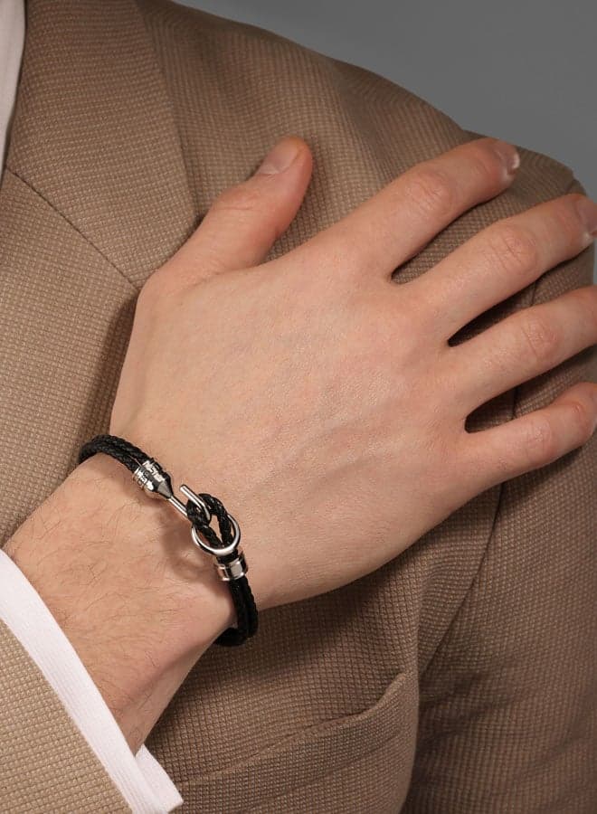 CERRUTI 1881 Dario Black Leather Men's Bracelet with Steel Motif - Image 1