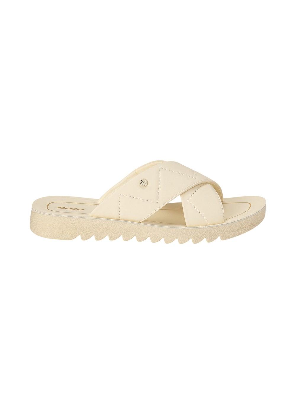 Elegant Beige Bata Cross-Strap Slide Sandals for Women - Image 1