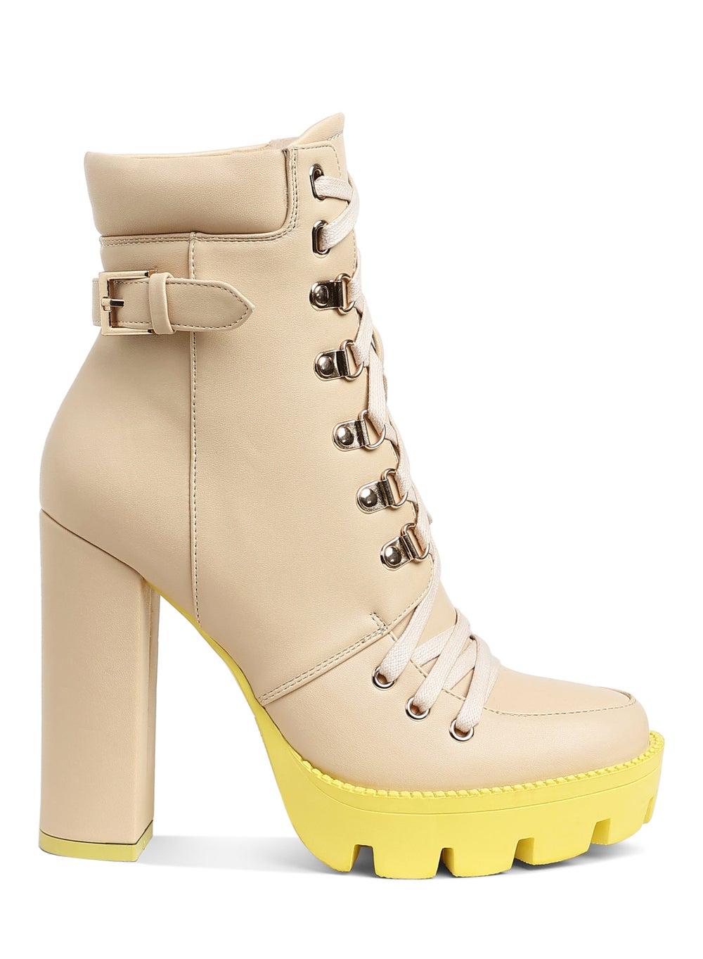 Sh3311 Beige Cushioned Collar Biker Ankle Boots - Image 1