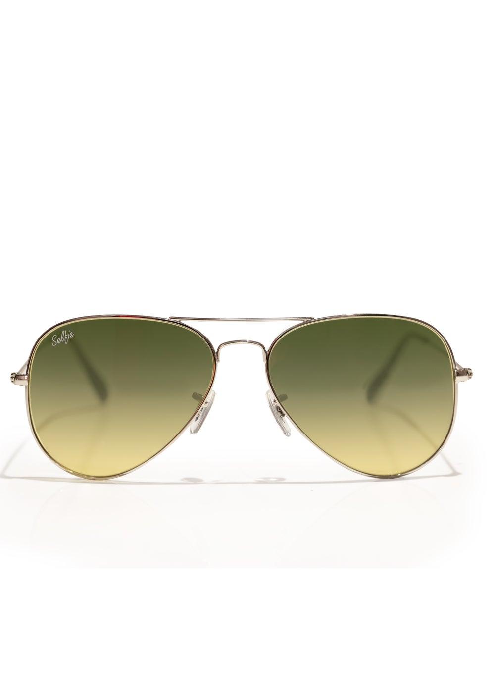 Selfie SE3025-015 Gold Aviator Sunglasses with Green UV 400 Protection - Image 1