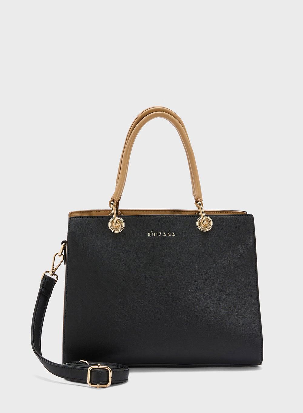 Khizana Elegance Satchel Bag - Chic Contrast Handles - Image 1