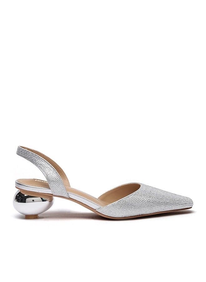EDGAR Silver Almond-Toe Pumps with Flared Heel - Image 1