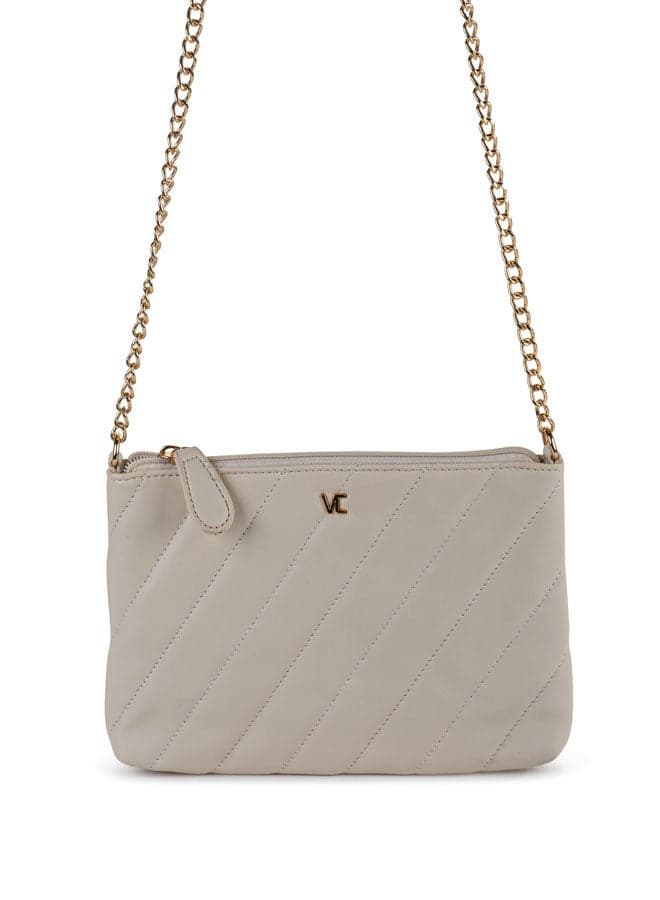 Vincci Beige Quilted Chain-Detailed Shoulder Bag for Women - Image 1