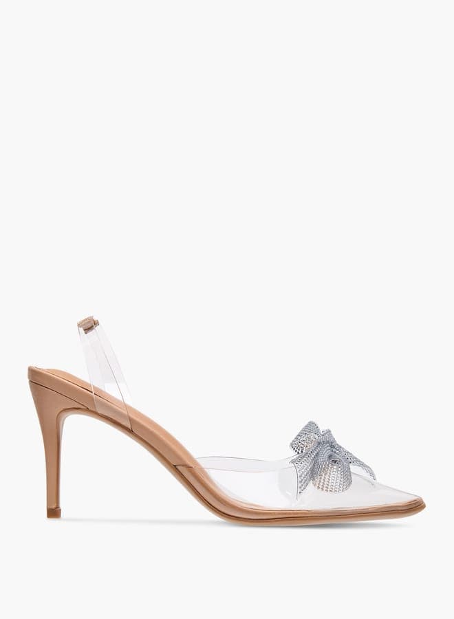 J00172 213Nude Chic Slingback Stilettos with Bow Detail - Image 1