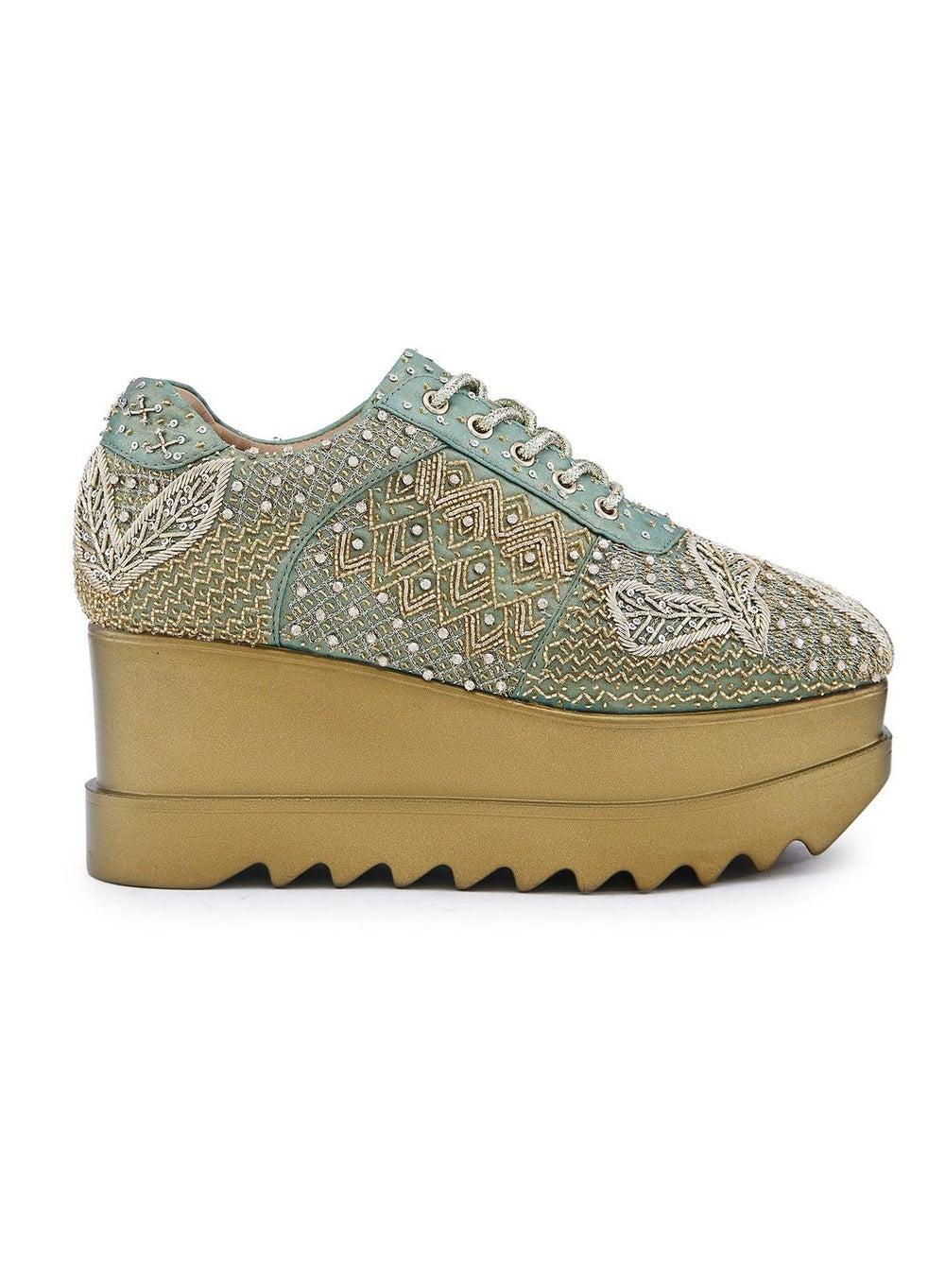 Anaar Gaia Elegant Mint Wedge Sneakers for Special Occasions - Image 1
