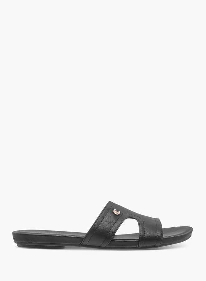 Kn2440 A77Black Women's Elegant Slip-On Flat Sandals - Image 1