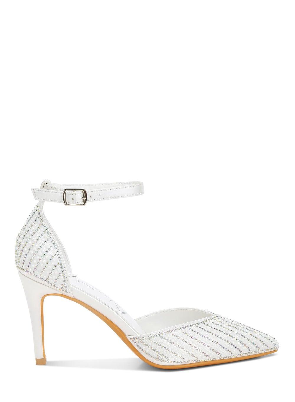 Sh4977 White Pearls & Sequins Satin Stiletto Sandals - Image 1