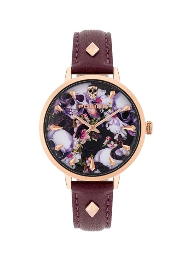 POLICE Miona 36mm Burgundy Leather Analog Watch for Women - Image 1