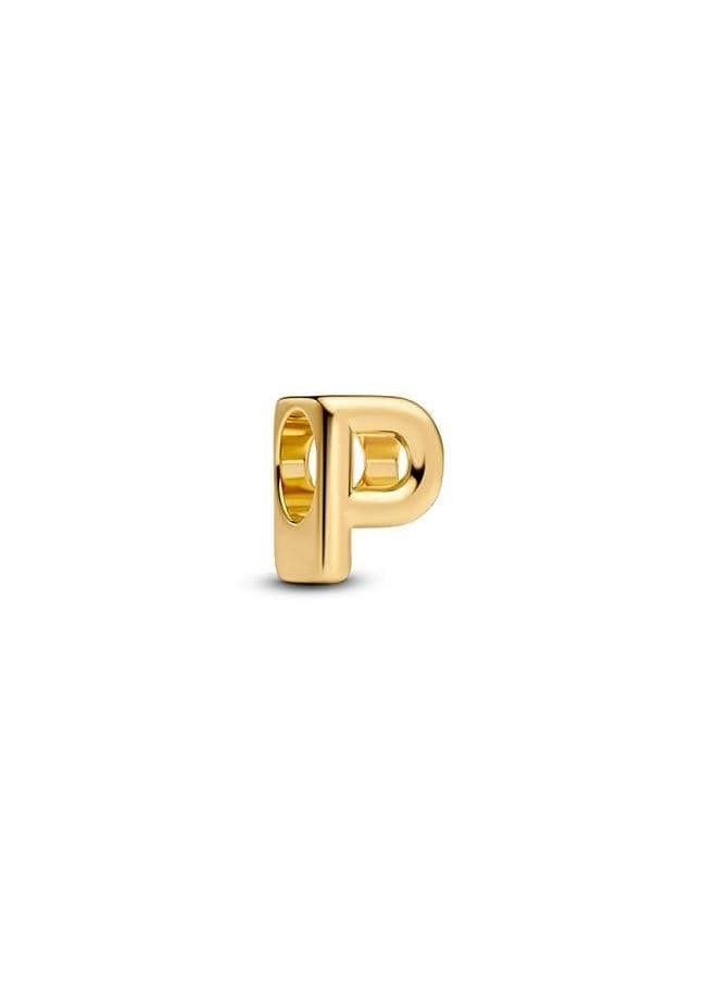 PANDORA Letter P Alphabet Charm - 14k Gold-Plated Elegance - Image 1