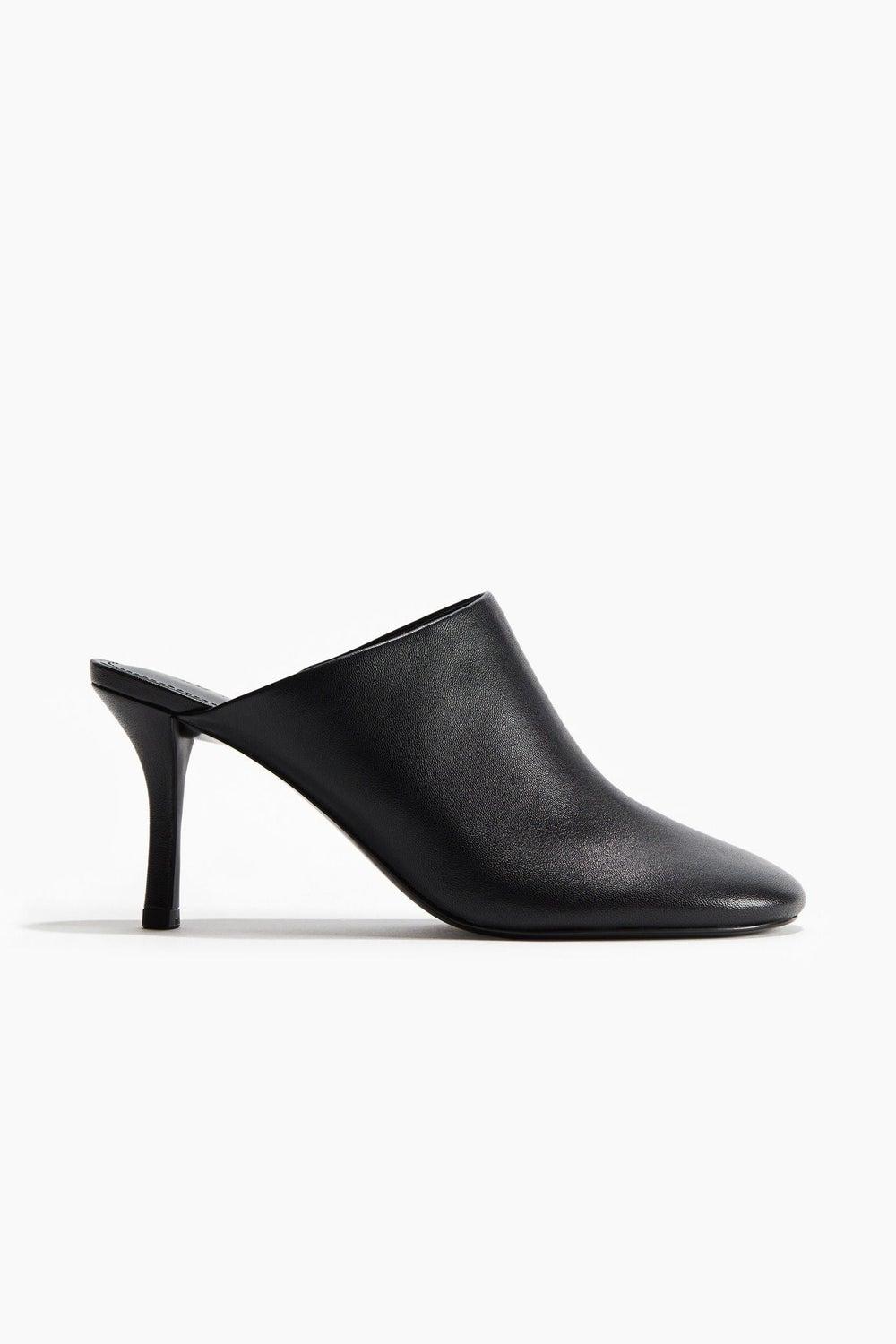 Elegant Black Dark Heeled Leather Mules - Image 1