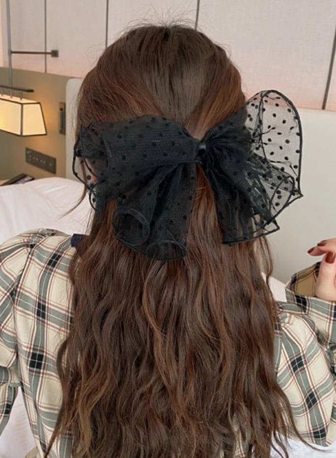 Elegant Polka Dot Mesh Bow Hair Clip - Image 1