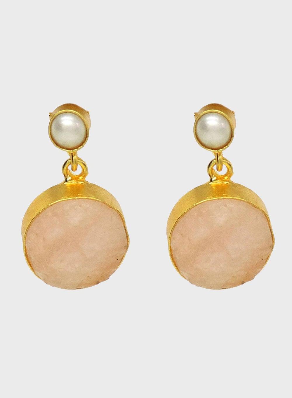 DORI Gold-Toned Stone & Pearl Drop Earrings - Image 1
