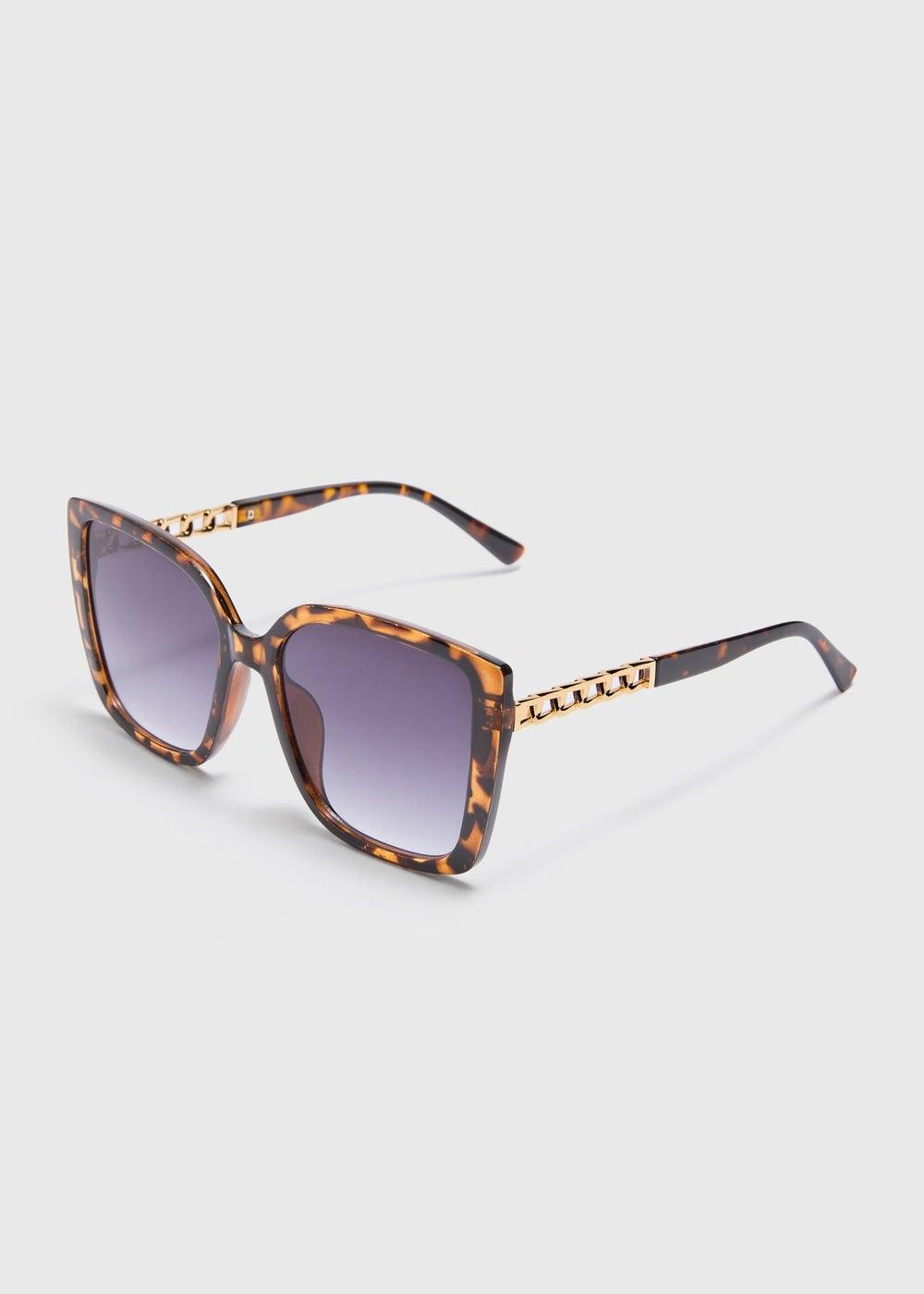 Matalan Tortoiseshell Square Sunglasses with Chain Detail - Image 1