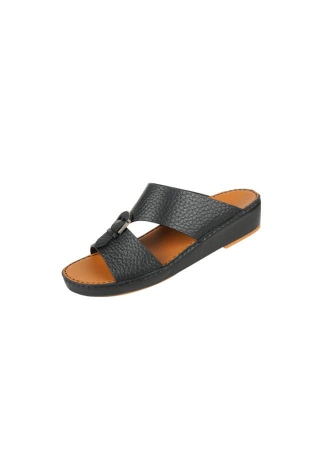 Barjeel Uno BS 34 Black Premium Arabian Leather Sandals - Image 1