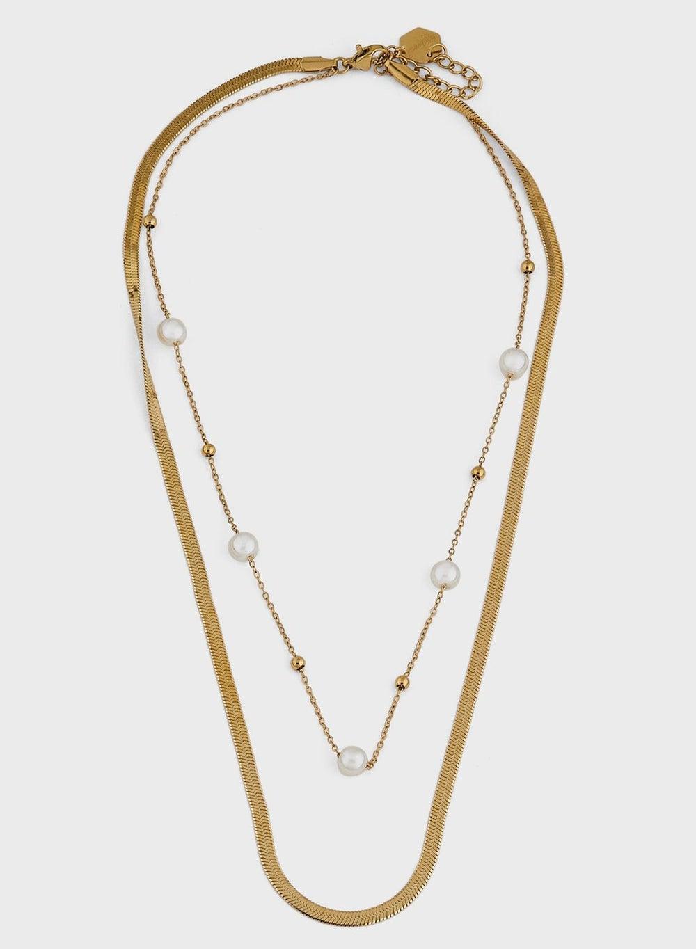 Lady Mauve LULU Pearl & Herringbone Elegance Necklace - Image 1