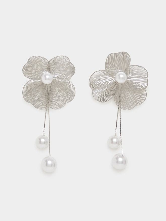 Elegant Pearl Drop Flower Dangle Earrings - Styli Women's Collection - Image 1