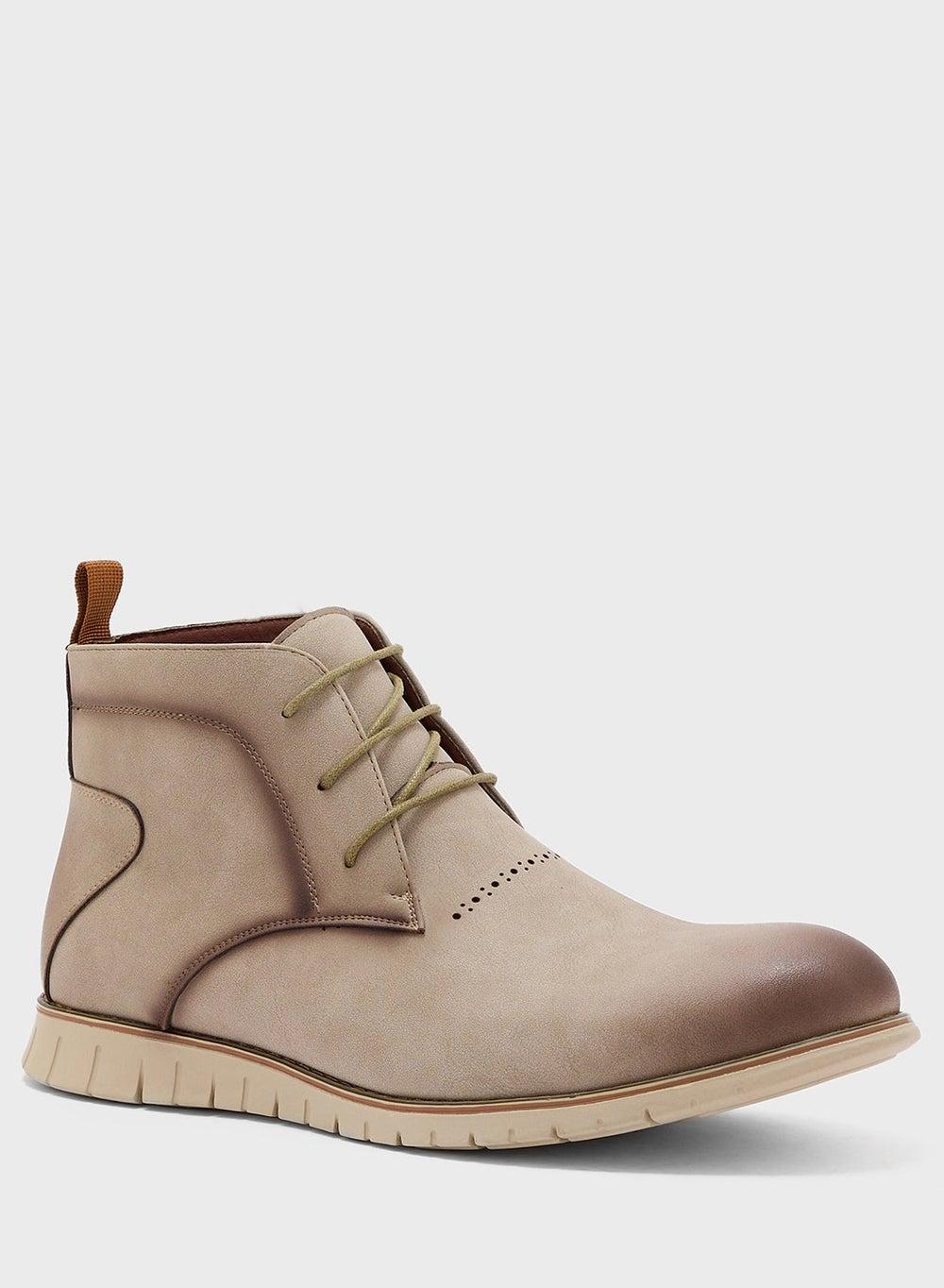 858 2 Beige Casual Lace-Up Ankle Boots for Men - Image 1