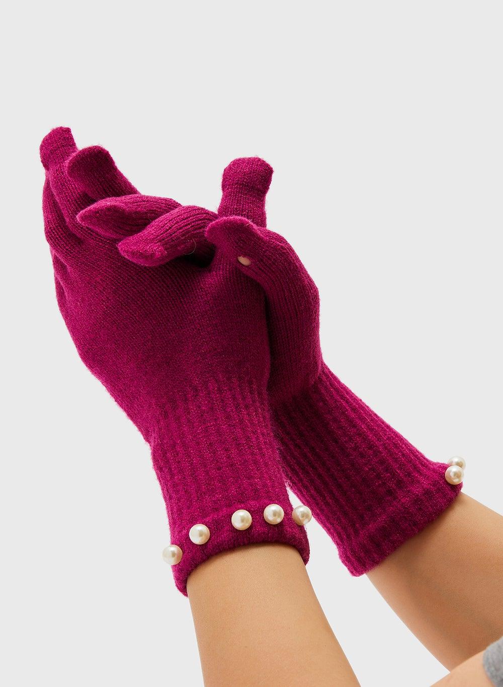 ELLA Pearl-Embellished Knitted Winter Gloves for Women - Image 1