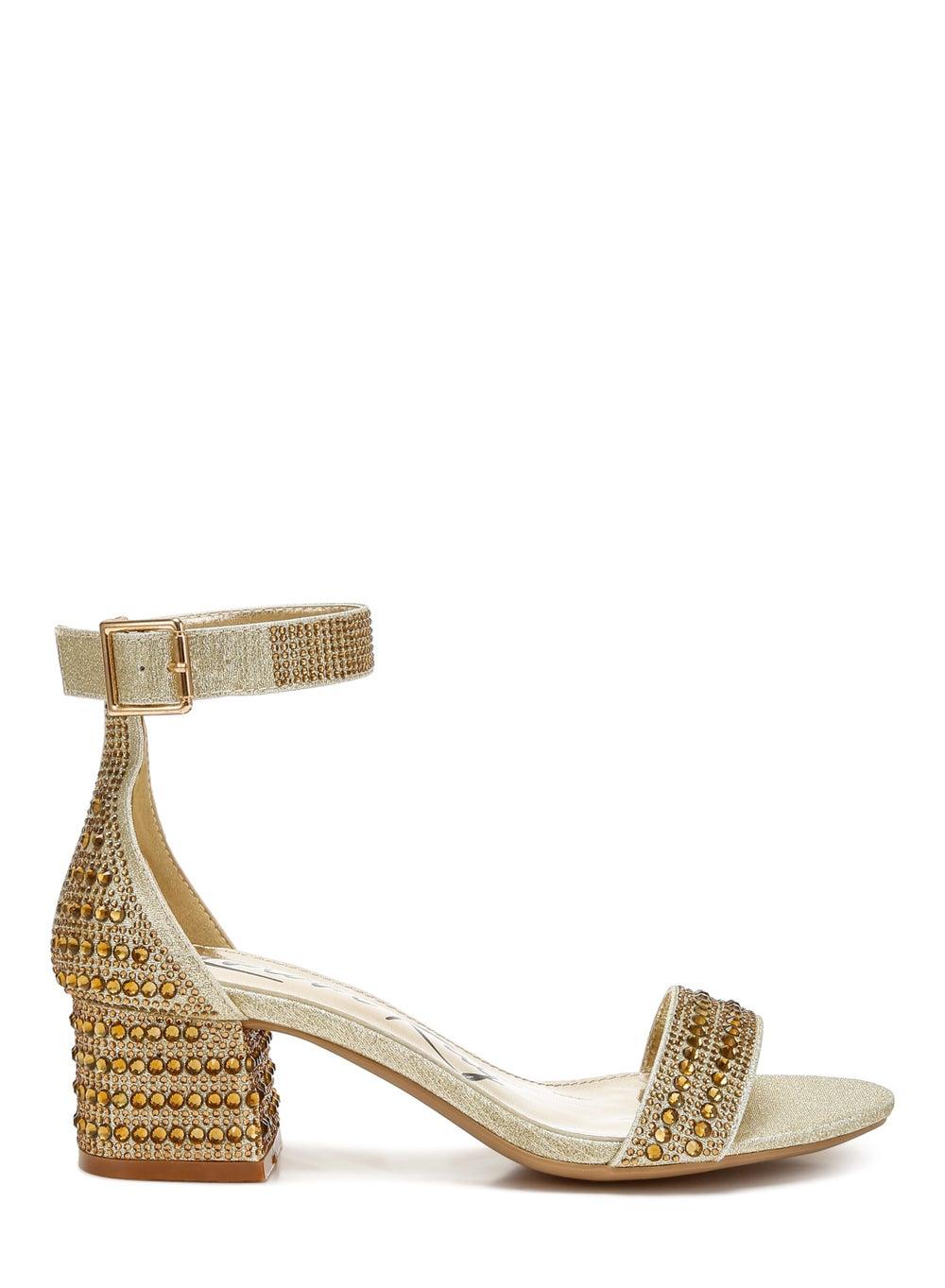 Golden Glamour: Sh4811 Rhinestone Block Heeled Sandal - Image 1