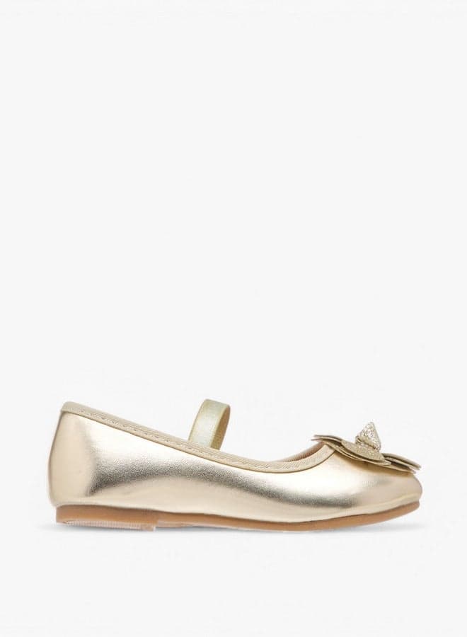 Bs138 240212Gold: Elegant Gold Flower-Adorned Ballerinas - Image 1