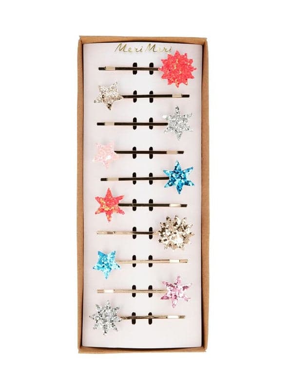 Stellar Sparkle Mixed Glitter Star Hair Slides - Set of 10 - Image 1