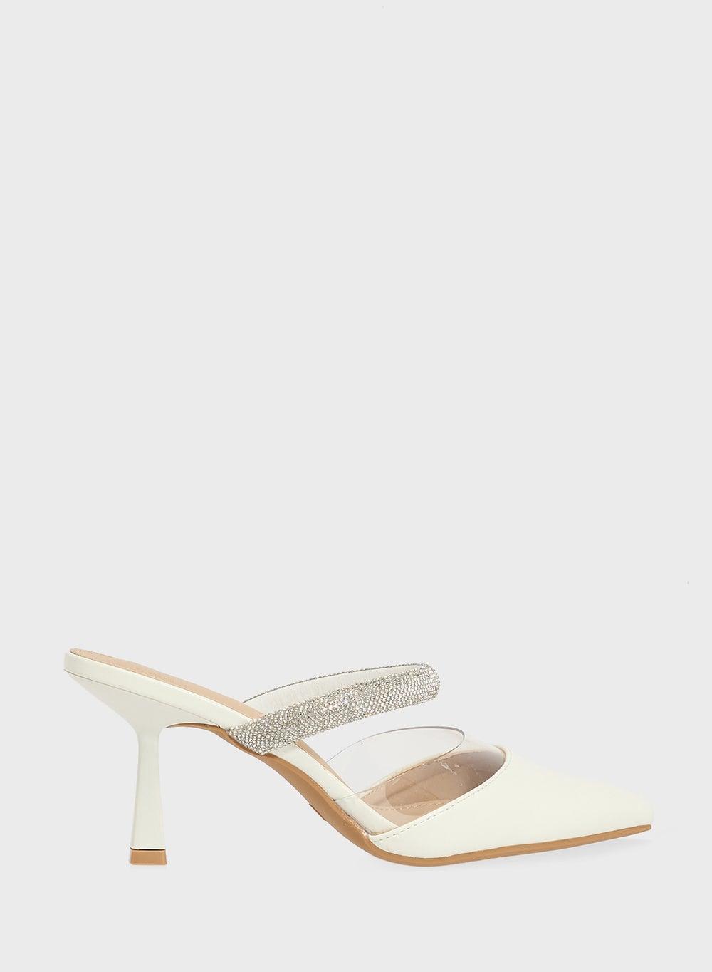 X2503 50 Diamante Elegance: White Heeled Pumps - Image 1