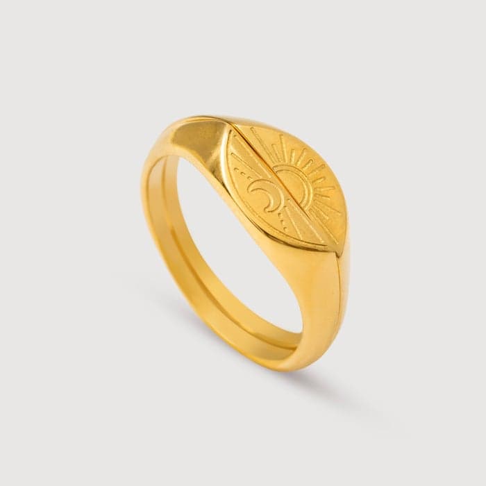 Noya 18K Gold-Plated Sunrise & Moon Women's Ring Set - Image 1