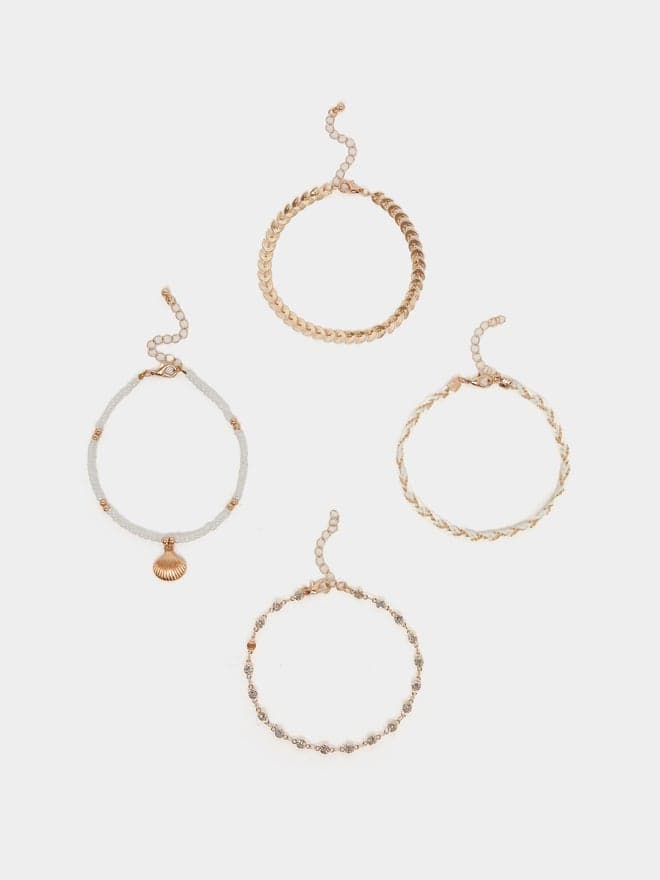 Styli Shell Drop Beaded Anklet Quartet for Women - Image 1
