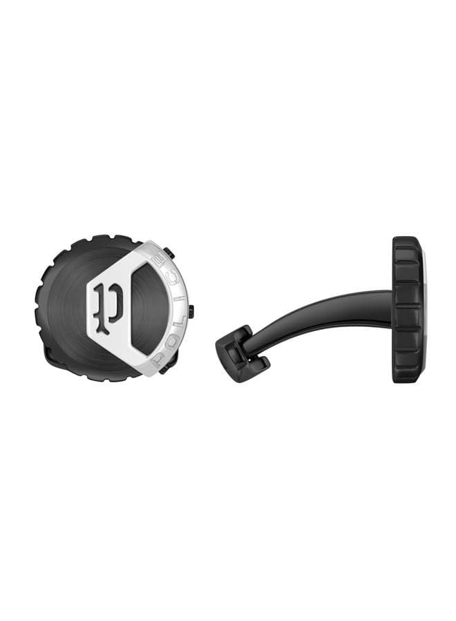 POLICE Megalithic Grey Cufflinks with Stainless Steel Logo - Image 1
