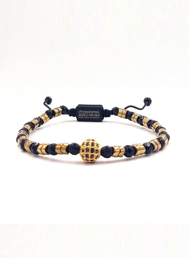 CHRYSOSTOMOS Onyx & Gold Hematite Men’s Beaded Bracelet - Image 1