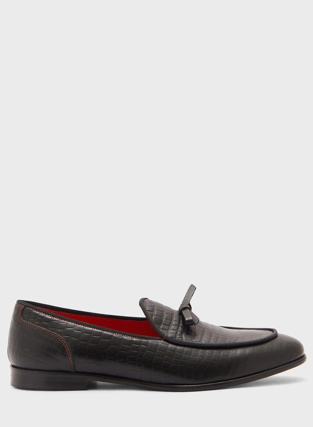 Elegant Croc-Print Bow Detail Loafers M100 - Image 1