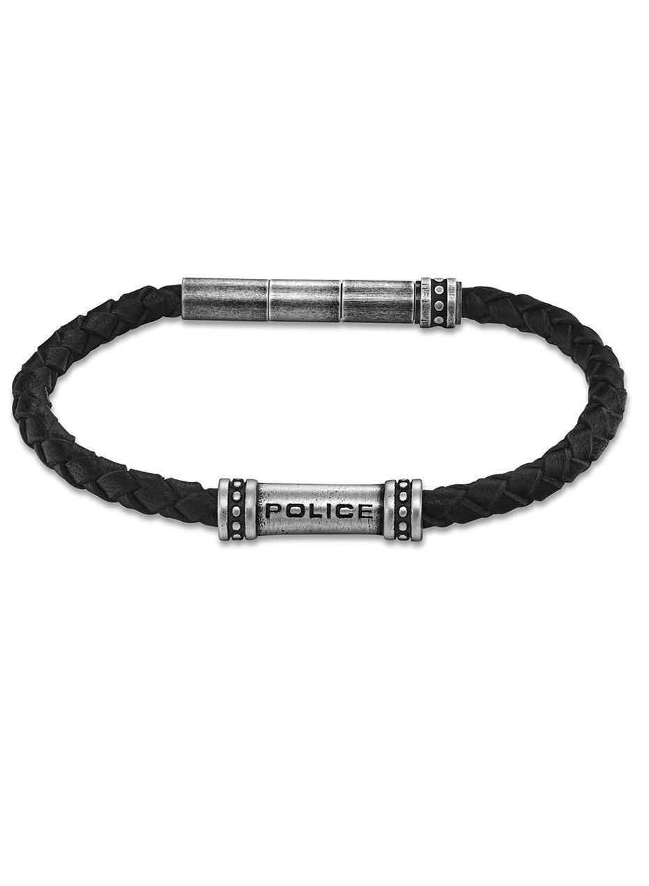 POLICE Barrell Braided Black Leather Bracelet for Men - Image 1