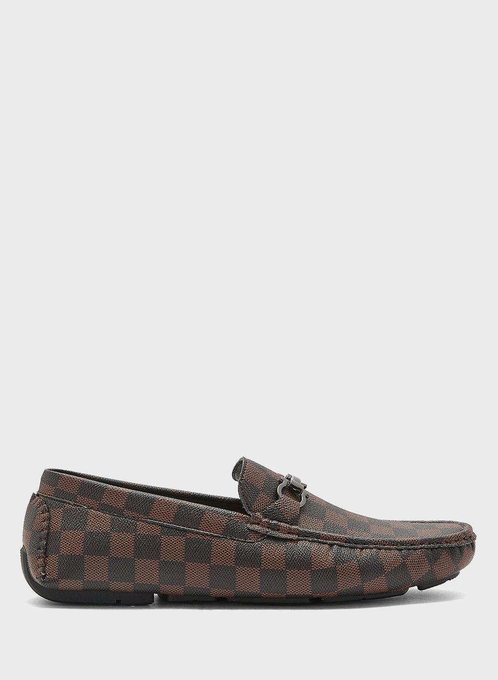 HS41034-1 Coffee Check Stylish Casual Loafers - Image 1