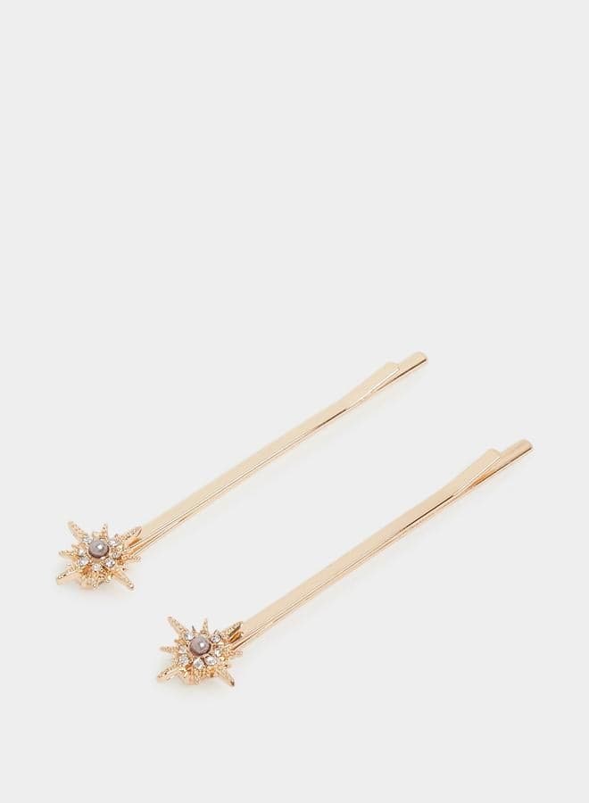 Glimmering Gold Embellished Hair Clips - Styli 2-Pack - Image 1