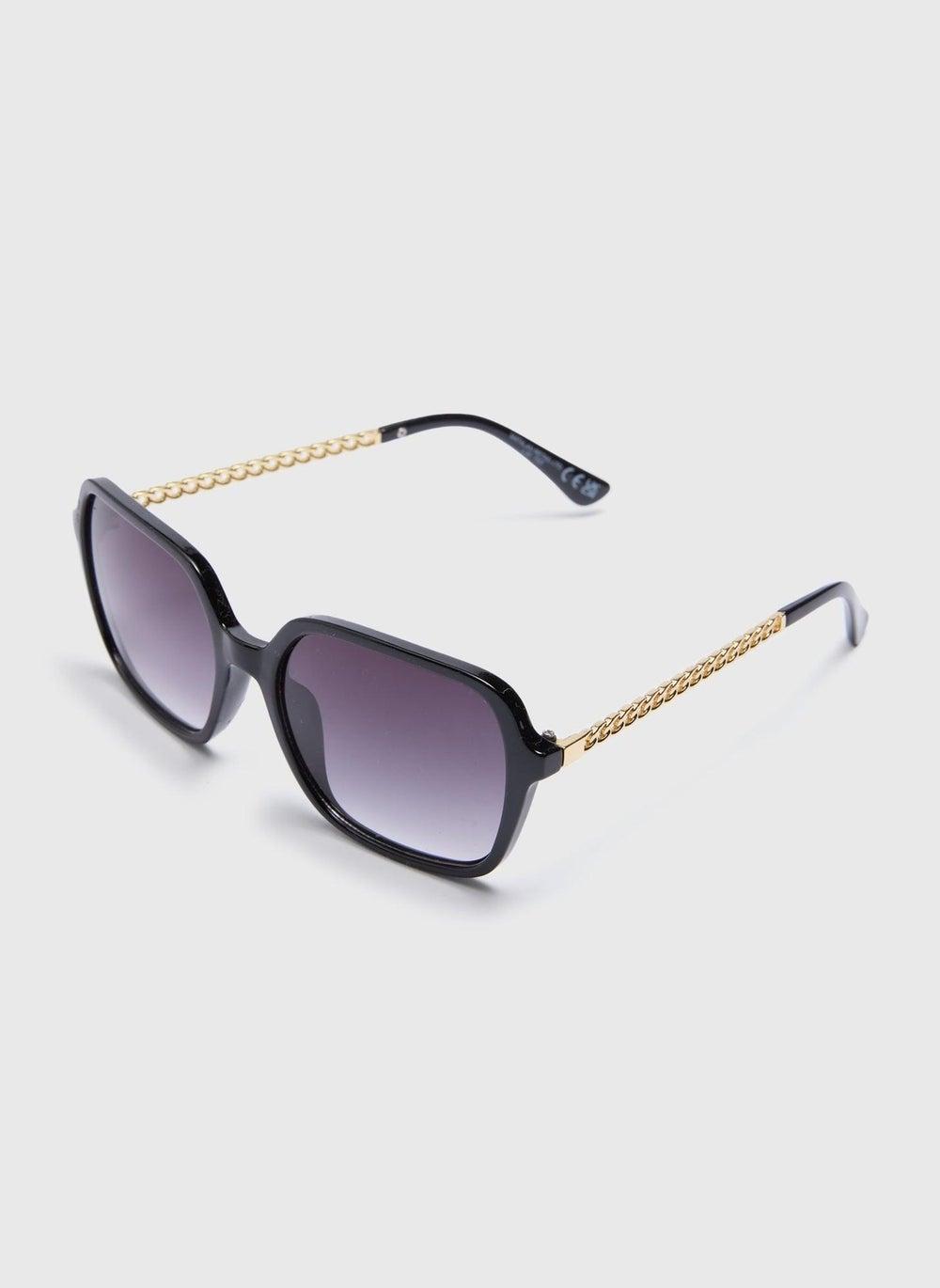 Matalan Black Square Sunglasses: Chain Detail Elegance - Image 1