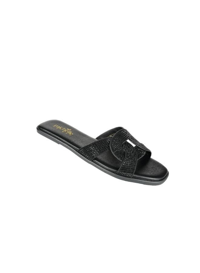 Michelle Morgan 092-2771 Elegant Black Flat Sandals - Image 1