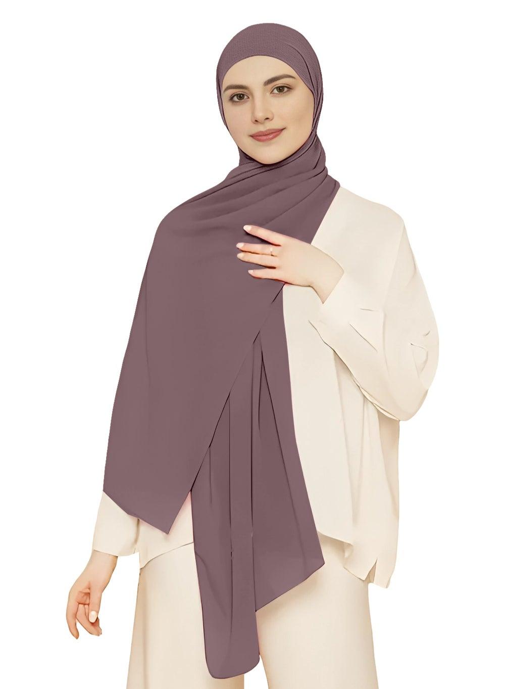 NUKHBAA Chiffon Hijab-H7 in Deep Taupe for Elegant Modesty - Image 1