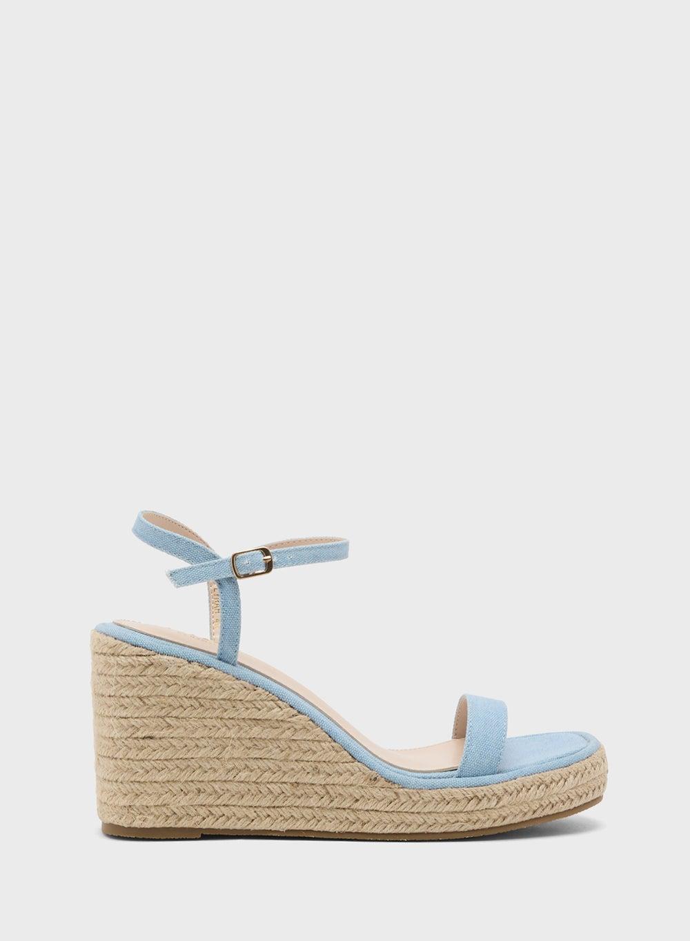 Elegant Blue Textile Wedge Sandals for Ladies - Image 1