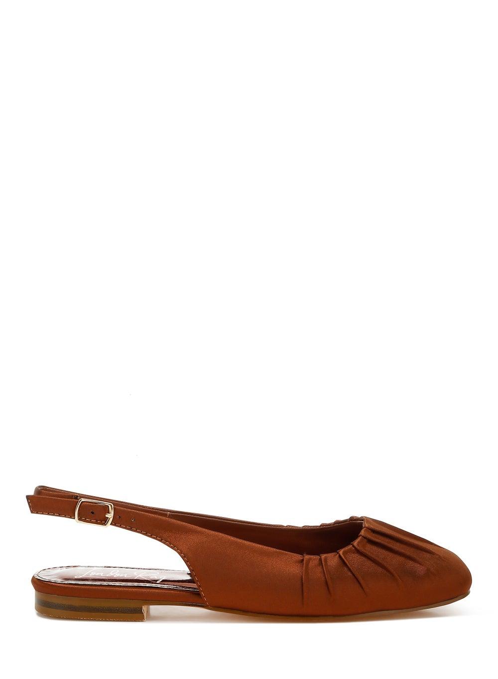 Elegant Satin SH5200 Brown Square Toe Slingback Flats - Image 1